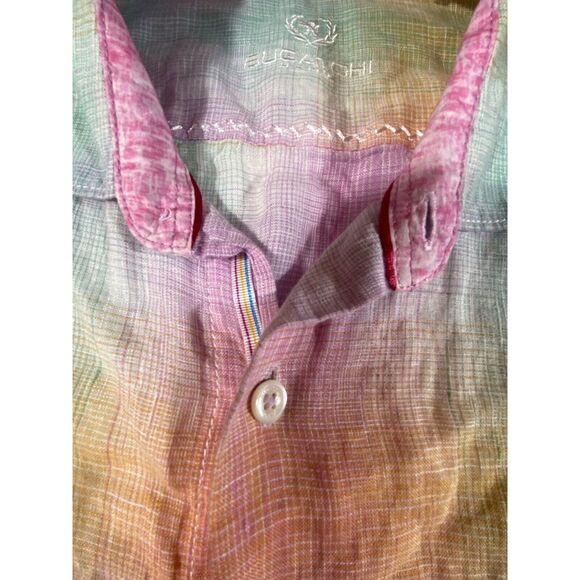 Bugatchi Shirt Flip‎ Cuff Unique,  Men's XL  100% Linen Bright Plaid Long Sleeve - Picture 4 of 10